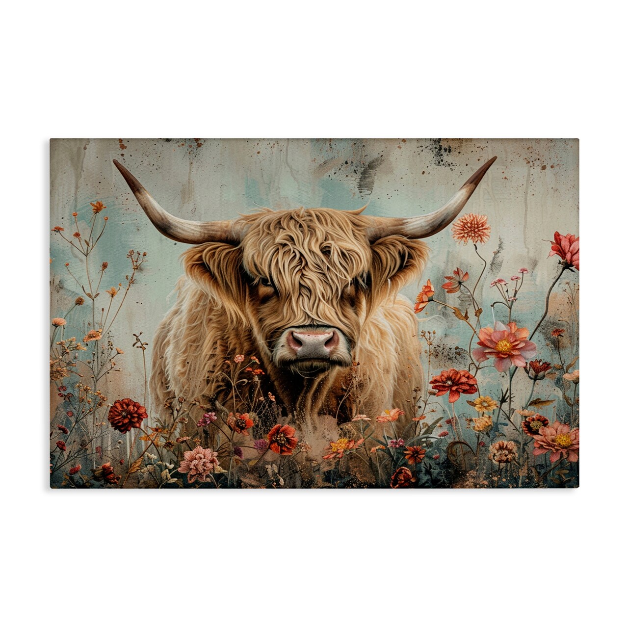Stupell Industries Spring Blooms Highland Cow Canvas Wall Art Design by LSR Design Studio